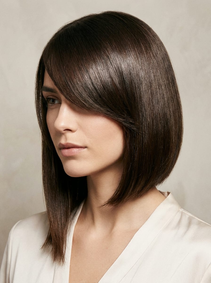 Asymmetrischer Bob mit langen seitlichen Fransen - Asymmetrischer Bob